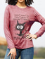 cheap Women&#039;s T-shirts-Women&#039;s T Shirt Fashion Cat Letter Print Long Sleeve Regular Tops Round Neck Daily Weekend White Pink Green Khaki Spring &amp;  Fall