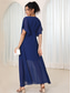 cheap Plain Dresses-Women&#039;s Wedding Guest Cocktail Dress Chiffon Ruffle Elegant  A Line Maxi Dress V Neck Short Sleeve Flutter Sleeve Dark Blue Color