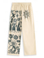 cheap Men&#039;s Elite Pants-Men&#039;s Graphic Prints Flower / Floral Linen Pants Trousers Summer Pants Mid Waist Ethnic Style Casual Daily Holiday Drawstring Elastic Waist 3D Print Spring &amp; Summer 3D Print Black Blue Khaki