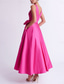 abordables Robes de cocktail-Robe cocktail en A pour mariage à la plage élégante invitée de mariage Kentucky longueur thé sans manches col en V avec poches satinées et nœud(x) robes