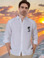 Недорогие дизайнерская коллекция-Кокосовая пальма Гавайский Мода Повседневная Муж. Рубашка льняная рубашка Кнопка рубашка Повседневные Гавайский Отпуск Весна &amp; осень Лацкан Длинный рукав Белый S, M, L 55% лен 45% хлопок Рубашка