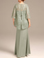 abordables Longueur du plancher-Fourreau Colonne Longueur au sol Robe d'invité de mariage Robe de Cérémonie Robe de soirée Robe de Mère de Mariée  Demi Manches Bijoux Élégant robe demoiselle d honneur Satin Dentelle avec Broderie
