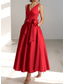 abordables Robes de cocktail-Robe cocktail en A pour mariage à la plage élégante invitée de mariage Kentucky longueur thé sans manches col en V avec poches satinées et nœud(x) robes