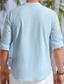 お買い得  メンズカジュアルシャツ-男性用 シャツ リネンシャツ サマーシャツ ビーチシャツ ブラック ホワイト ピンク 長袖 平織り スタンド 春夏 ハワイアン 祝日 衣類 ベーシック