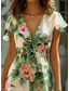 cheap Print Dresses-Women&#039;s Midi Dress Floral V-Neck A-Line Flutter Sleeve Rose Pattern Lightweight Summer Garden Party Wedding Guest Brunch Flowy Feminine White Pink Green