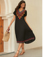 cheap Cocktail Dress-Women&#039;s Ethnic Embroidered Kaftan Dress V-Neck Short Sleeve Summer Bohemian Black with Floral Geometric Embroidery Casual Beach Festival Loose Fit Apparel
