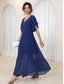 cheap Plain Dresses-Women&#039;s Wedding Guest Cocktail Dress Chiffon Ruffle Elegant  A Line Maxi Dress V Neck Short Sleeve Flutter Sleeve Dark Blue Color