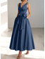 abordables Robes de cocktail-Robe cocktail en A pour mariage à la plage élégante invitée de mariage Kentucky longueur thé sans manches col en V avec poches satinées et nœud(x) robes