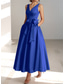 abordables Robes de cocktail-Robe cocktail en A pour mariage à la plage élégante invitée de mariage Kentucky longueur thé sans manches col en V avec poches satinées et nœud(x) robes