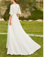 preiswerte Overalls für Mütter-Halle Vintage Offene Rückseite Royal Stil Hochzeitskleider Jumpsuits V-Ausschnitt Schulterfrei Halbelangen Ärmel Gericht Zug Chiffon Brautkleider Mit Falten Raffung
