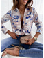 cheap Women&#039;s Graphic Tops-Women&#039;s Shirt Blouse Casual Floral Striped Buttons Print Long Sleeve Regular Tops Shirt Collar Daily White Light Green Royal Blue Blue Green Spring &amp; Summer
