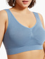 baratos Sutiãs-Top feminino cor pura esporte básico academias em casa nylon respirável v aro sem mangas sutiã almofadas no peito verão primavera roupas para casa