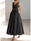 abordables Robes de cocktail-Robe cocktail en A pour mariage à la plage élégante invitée de mariage Kentucky longueur thé sans manches col en V avec poches satinées et nœud(x) robes