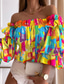 cheap Dressy Tops-Women&#039;s Shirt Blouse Casual Floral Ruffle Print Puff Sleeve Long Sleeve Regular Tops Off Shoulder Vacation Going out White Yellow Pink Red Purple Spring &amp; Summer