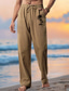 cheap Designer Collection-40% Linen Men&#039;s Linen Pants Trousers Summer Pants Beach Pants Drawstring Elastic Waist Straight Leg Coconut Tree Breathable Full Length Vacation Beach Fashion Casual Blue Brown