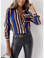 cheap Women&#039;s Graphic Tops-Women&#039;s Shirt Blouse Casual Floral Striped Buttons Print Long Sleeve Regular Tops Shirt Collar Daily White Light Green Royal Blue Blue Green Spring &amp; Summer