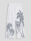 Χαμηλού Κόστους λινό παντελόνι-Ανδρικά Λευκά παντελόνια Παντελόνια Καλοκαίρι παντελόνι Παντελόνι παραλίας Κορδόνι Ελαστική μέση Στάμπα Δέντρο καρύδας Άνεση Καθημερινά Διακοπές Παραλία 20% λευκά είδη Διακοπές Μοντέρνα Λευκό