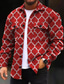 olcso férfi ing kabát-Férfi Geometria Ing Ingkabát Overshirt Hosszú ujj Alkalmi Szabadtéri Utca Alkalmi / Napi Ősz &amp; tél Térfogatcsökkenés Gombok Zseb Nyomtatott Fekete Rubin Medence Bíbor