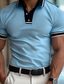 cheap Classic Polo-Men&#039;s Polo Shirt Golf Shirt Work Casual Ribbed Polo Collar Classic Short Sleeve Basic Modern Color Block Patchwork Button Spring &amp; Summer Regular Fit White Sky Blue Mint Green Polo Shirt