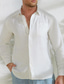رخيصةأون قمصان الكتان الرجالية-رجالي قميص قميص كتان زر حتى القميص قميص الشاطئ أبيض كم طويل سهل Lapel ربيع &amp; الصيف مناسب للبس اليومي عطلة ملابس