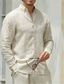 cheap Men&#039;s Linen Shirts-Men&#039;s Shirt Linen Shirt Cotton Linen Shirt Khaki Long Sleeve Solid Color Turndown Summer Spring Outdoor Causal Clothing Apparel Button