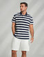 preiswerte klassisches Polo-Herren Strickpolo Golfpolo Casual Sport Poloshirt Turndown Kurzarm Fashion Basic Streifen Uni Knopf Sommer Regular Fit Schwarz Blau