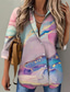 voordelige Vrouwen&#039;s Kunst &amp; Design Tops-Dames Shirt Streetwear Werk Casual Gestreept Abstract Knopen Print Lange Mouw Regular Tops Shirt Kraag Dagelijkse Weekend Roze Paars Lente Herfst