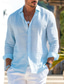 cheap Men&#039;s Linen Shirts-Men&#039;s Shirt Linen Shirt Button Up Shirt Summer Shirt Beach Shirt Blue Long Sleeve Plain Collar Spring &amp; Summer Casual Daily Clothing Apparel
