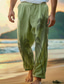 cheap Linen Pants-Men&#039;s Linen Pants Trousers Summer Pants Beach Pants Drawstring Elastic Waist Print Coconut Tree Comfort Daily Vacation Beach 20% Linen Vacation Fashion White Green