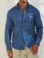 abordables camisas de lino para hombre-Camisa de lino 55% para hombre, camisa de lino estampada, azul, manga larga, solapa de fe, primavera y otoño, ropa diaria al aire libre