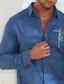 tanie lniane koszule męskie-męska koszula lniana 55% lniana koszula z nadrukiem niebieska koszula z długim rękawem z klapami wiosenno-jesiennymi odzież codzienna na świeżym powietrzu
