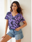 cheap Graphic shop tee-Women&#039;s T Shirt Floral Fashion Short Sleeve V Neck Regular Tops Vacation Daily Print Purple Summer