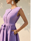 cheap Design Cotton &amp; Linen Dresses-Women&#039;s Cotton Linen Dress Shift Dress Knee Length Dress Cotton Button Tie Belt Casual Daily Date Crew Neck Sleeveless Summer Spring Fall Purple