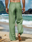 tanie lniane spodnie-Męskie Lniane spodnie Kieszeń Ściągana na sznurek Jednokolorowe Odporność na wiatr Oddychający Pełna długość Na zewnątrz Codzienny Święto Urlop Moda Niebieski Zielony Średnio elastyczny