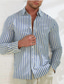 billiga fritidsskjortor för män-Herr Skjorta Knapp upp skjorta Casual skjorta Sommarskjorta Svart Blå Långärmad Rand Kavajslag Dagliga kläder Semester Kläder Bomull Mode Hawaiisk Ledigt