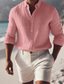 cheap Men&#039;s Linen Shirts-Men&#039;s Shirt Linen Shirt Button Up Shirt Summer Shirt Beach Shirt Pink Long Sleeve Plain Collar Spring &amp; Summer Casual Daily Clothing Apparel