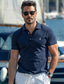 cheap Polo Shirts-Men&#039;s Polo Knit Polo Sweater Casual Sports Turndown Short Sleeve Fashion Comfortable Solid Color Quilted Summer Regular Fit Dark Blue Polo