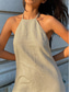 cheap Design Cotton &amp; Linen Dresses-Women&#039;s Casual Dress Cotton Linen Dress Strap Dress Mini Dress Backless Basic Daily Vacation Halter Neck Sleeveless Summer Spring Brown Plain