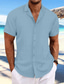 baratos camisas masculinas casuais-Homens Camisa Social camisa de botão Camisa casual camisa de verão camisa de praia Preto Branco Azul Marinha Azul Caqui Manga Curta Riscas Lapela Diário Férias Roupa Moda Casual Confortável