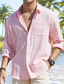 Χαμηλού Κόστους ανδρικά λινά πουκάμισα-Ανδρικά Πουκάμισο λινό πουκάμισο Πουκάμισο με κουμπιά Καλοκαιρινό πουκάμισο Πουκάμισο παραλίας Μαύρο Ανθισμένο Ροζ Θαλασσί Μακρυμάνικο Σκέτο Γιακάς Ανοιξη καλοκαίρι Causal Καθημερινά Ρούχα