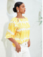olcso ingek, felsők és blúzok-Női Vonalak / hullámok Alkalmi / Napi Puffos Sárga Kivágott Raglansleev Alkalmi Napi Kerek Nyár