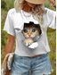 cheap Animals tee-Women&#039;s T shirt Cute Kitten Peekaboo Graphic Crew Neck Short Sleeve Casual Daily Wear Soft Comfortable Unique Print Top Blue Regular and Plus Size