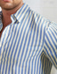 お買い得  メンズカジュアルシャツ-男性用 シャツ ボタンアップシャツ カジュアルシャツ サマーシャツ ブラック ブルー 長袖 縞柄 ラペル デイリーウェア バケーション 衣類 コットン ファッション ハワイアン カジュアル