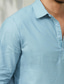 رخيصةأون قمصان الكتان الرجالية-قميص كتان للرجال 55% قميص كتان قميص صيفي قميص شاطئ أزرق كاكي كم طويل طية صدر عادية للربيع والصيف ملابس يومية غير رسمية