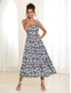 cheap Vacation Dresses-Women&#039;s Maxi Dress Floral Print Sleeveless Square Neckline Casual Summer A-Line Blue and White Lightweight Fabric Garden Party Beachwear Versatile Sizes