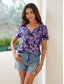 cheap Graphic shop tee-Women&#039;s T Shirt Floral Fashion Short Sleeve V Neck Regular Tops Vacation Daily Print Purple Summer