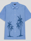 preiswerte Leinenhemden für Herren-Herren Leinenhemd Grafik Hawaiianisch Mode Freizeithemd Button Up Hemd Täglich Hawaiianisch Urlaub Frühling &amp; Herbst Revers Kurzarm Blau, Grün, Grau 55% Flachs 45% Baumwolle Hemd