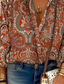 abordables Blusas Florales-Camisa de mujer de manga larga blusa abotonada moda casual paisley botones print tops regulares cuello de camisa casual diaria para salir rosa rojo verde primavera y otoño