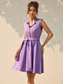 cheap Design Cotton &amp; Linen Dresses-Women&#039;s Cotton Linen Dress Shift Dress Knee Length Dress Cotton Button Tie Belt Casual Daily Date Crew Neck Sleeveless Summer Spring Fall Purple