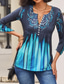 cheap Boho tee-Women&#039;s T Shirt Plus Size Shirt T Shirt Henley Shirt Blouse Graphic Basic 3/4 Length Sleeve Round Neck Regular Tops Casual Weekend Buttons Print Pink Blue Green